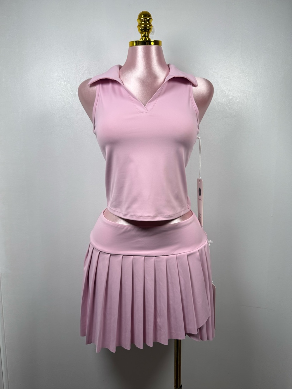 New Mix Pink Matching Set Crop Top Pleated Skort NWT Size Large - Picture 10 of 11